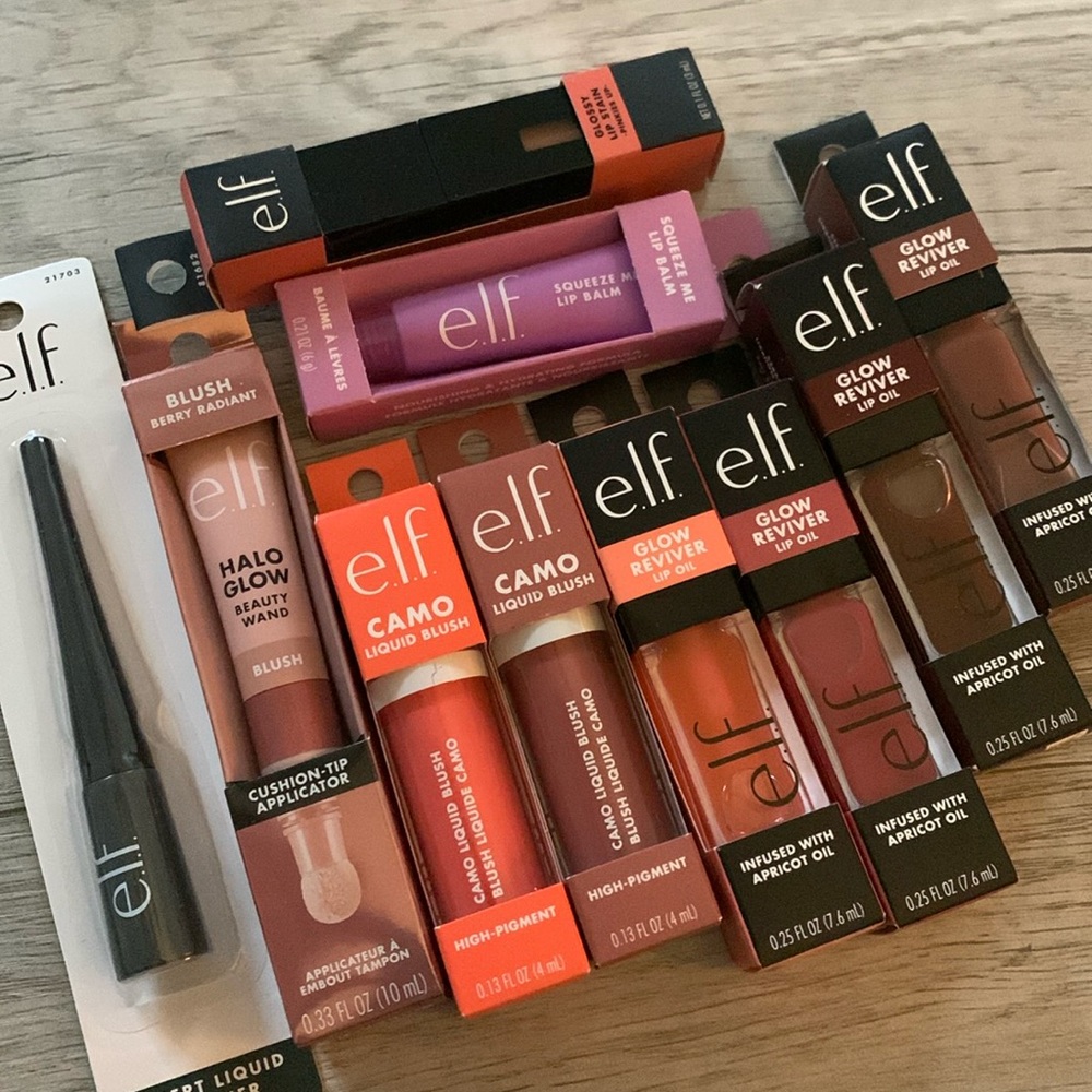 elf cosmetics 10 Piece Full Size Bundle (lips, blush, liner)